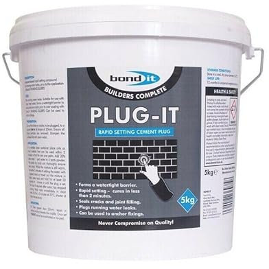 Bond It 5kg PLUG-IT Cement Based Rapid Setting Cracks Leak Joint Plug Tub Bucket Basement Foundation Watertight Sealing Mortar