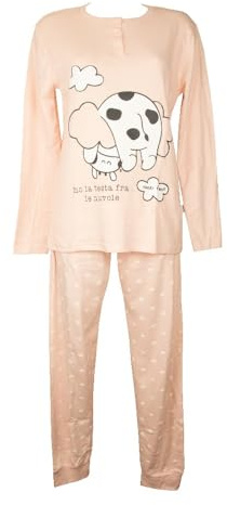 CRAZY FARM Pigiama Donna Cotone Interlock Invernale Manica Lunga Collo Serafino Pantalone con Polsino Articolo 15859, 2833 Pink, L