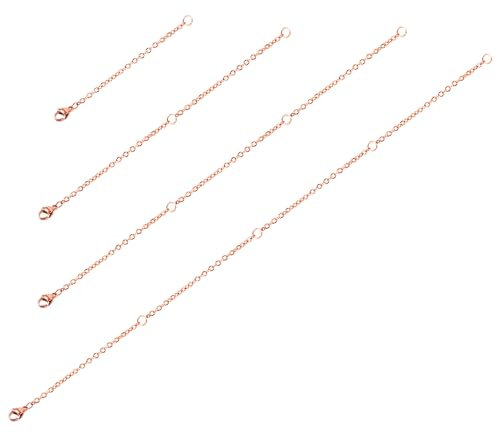 4pcs Necklace Extenders, 4 Sizes Extension Chains for Jewelry, Bracelet Anklet Necklace Chain Extender with Lobster Buckle Connector Chains Set for DIY Jewelry Crafts (Rose Gold)