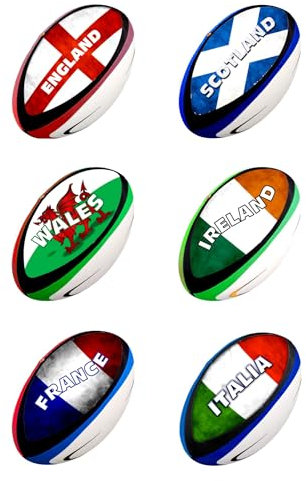 6 x 6 Nations Rugby Ball Mix Edible Wafer or Icing Cupcake Toppers Fun Sports Party Cake Decorations Perfect For Brownies Cookies Muffins & More! (Edible Wafer Card)