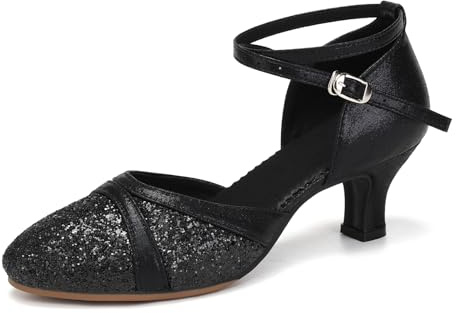 Uonpie Chaussures de Danse Latine Femme Paillettes Salsa Bachata Chaussures Danse Tango de Salon Bout Fermé, 37 EU