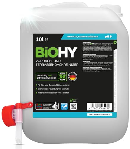 BiOHY Terrasstak- och förtakrengöring (10l burk) + knacka | Bio-koncentrat för glastak, plasttak, vinterträdgårdar Bio-koncentrat för glastak, plasttak (Vordach und Terrassendachreiniger)