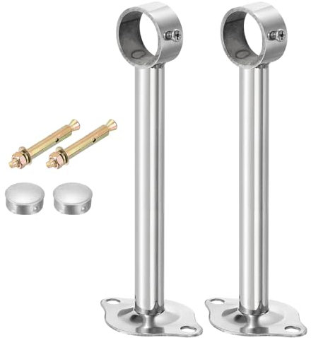 QUARKZMAN 2pz Staffa Asta Tenda a Soffitto, Adatta per Tubo 32mm/1,26 Lunghezza 200mm/7,87 Ganci Asta Tenda in Acciaio Inossidabile per Pareti Armadio Tubo Tenda, Argento