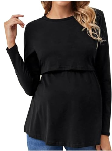 WOXIHUAN Maglietta Allattamento Premaman Maglia Manica Lunga T Shirt Camicia di maternità Gravidanza Camicetta Donna Elegante Regali La Mogliemaglia Nero M
