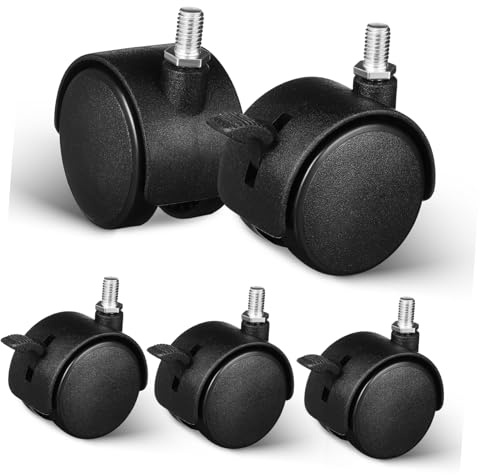 MAGICLULU 5 Roulettes Robustes pour Sols en Bois Dur Résistantes à L'usure à Tige M8 Roulettes Amovibles en Pp Lot de 5 Pièces pour Meubles