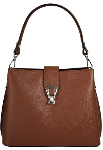 Cluty Umhängetasche Echt Leder Damen Made in Italy | elegante City Bag | Shopper mit Drehverschluss cognac 101015