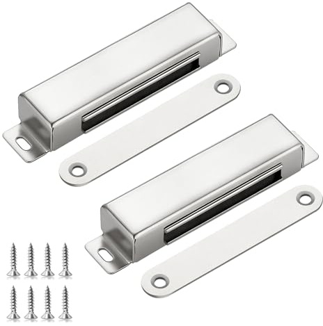Magnetic Door Catch - 40kg Heavy Duty Strong Magnetic Catch, 2 Pack Stainless Steel Door Magnet for Wardrobes Kitchen Cupboards, Silver