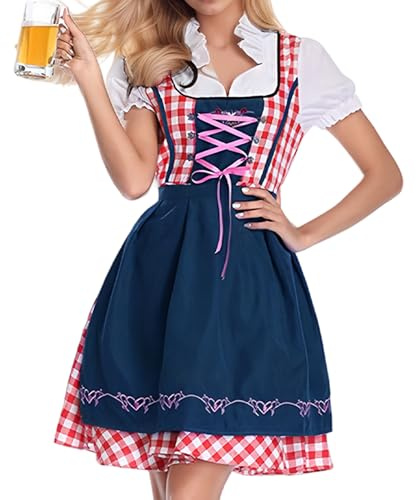MUNSKT Dirndl Dames avec Tablier Robe Folklorique pour la Fête de la Bière, Mode Bavaroise de Costumes en Longueur Midi