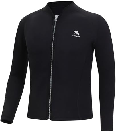 Riismen Mens 2mm Neoprene Swim Coat Long Sleeve Zip Up Rash Guard Jacket Professional Wetsuits Top Black XL