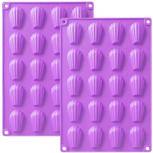 YXHZVON 2Pezzi Stampi per Madeleines in Silicone, 20 Cavità Stampo Madeleine,Stampi in Silicone a Forma di Conchiglia per Madeleineper Torte, Cioccolato (Viola)