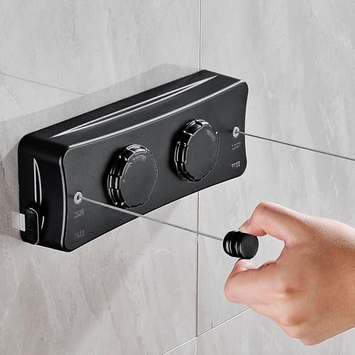 HONPHIER Tendedero Retráctil, 2 x 5.1M Tendedero de Pared Extensible, Doble Tendederos Retráctil para Interior y Exterior (Negro)