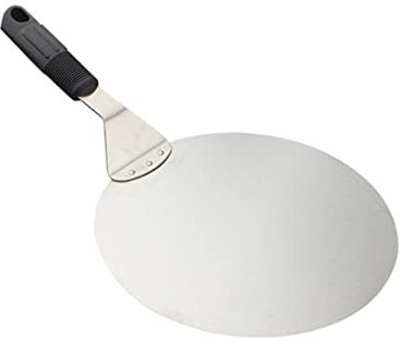 Pala rotonda per pizza da 25,4 cm, in acciaio inox, con manico, ideale per cuocere pizza fatta in casa, pane, torte