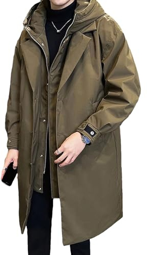 ANUFER Hombre Termal Acolchado de Algodón Chaqueta Parka Longitud Media Encapuchado Invierno Trench Abrigo SN0706265 Verde Ejército L
