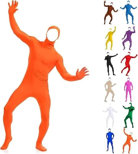 Generisch Combinaison intégrale unisexe pour homme et femme – Costume d'Halloween et de carnaval, combinaison orange Slenderman, visage ouvert, cosplay – Combinaison seconde peau – Combinaison adulte