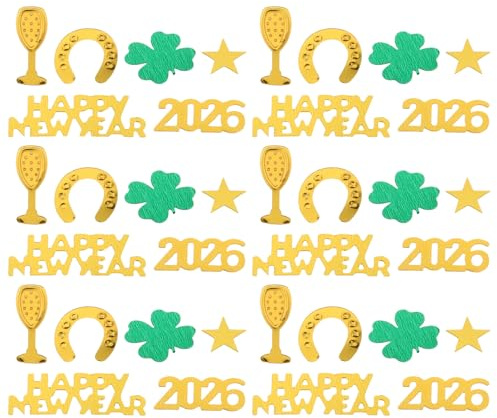 Gadpiparty 3 bolsas de decoración de mesa de Año Nuevo: confeti brillante de Año Nuevo para esparcir en el escritorio con adornos de botella, trébol y herraduras para fiestas, festivales y