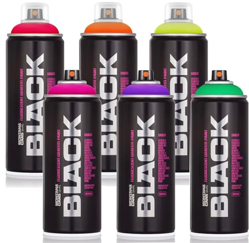 Montana Cans BLACK Infra Neon Spraydosen Set – Fluoreszierende Graffiti Sprühfarbe 400ml – Hochdeckend, Schnell trocknend – Neonfarben Set für Street Art & DIY - 6x400ml