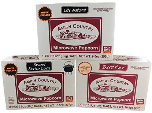 Amish Country Popcorn | 891 Gram Old Fashioned Microwave Popcorn | American Grown Non-GMO, Gluten Free, Microwaveable and Kosher (Microwave Popcorn Variety Pack, 9 Bags)