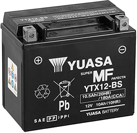 Motorradbatterie Yuasa YTX12-BS - Wartungsfrei - 12 V 10 Ah - Maße: 150 x 87 x 131 mm kompatibel mit Kymco Suzum-9 250 2000