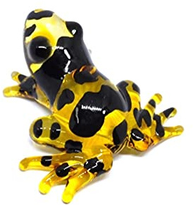 Handmade Mini 2 Blown Glass Yellow-Banded Poison Dart Frog Figurines Figures Art, Collectible Dollhouse Gift Ideas, Miniature Jungle Animals, Tiny Ornament, Cool Stuff Decor