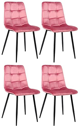 CLP 4er Set Esszimmerstuhl Tilde I Samt I Stoff I Gesteppt I Gepolstert, Farbe:pink, Material:Samt