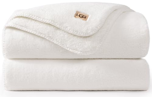 UGG Whitecap Plush Throw Blanket for Couch, Fleece Soft Fuzzy Throw Blankets for Bed, Luxury Home Decor, Apartment Essentials, 50-inch x 70-inch, White Snow