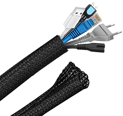 Hocerlu Manchon de Cache Câble Réglable, 13mm-3m Range Gaine Câble Tressé en Pet, Protection Gestion des Câbles pour TV, PC, USB - Noir