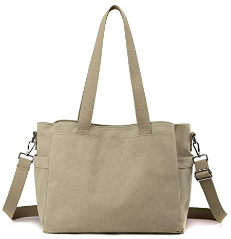 CORIOS Bolso de Hombro para Mujer Bolso Bandolera Lona Bolso de Mano Gran Capacidad Bolsa Shopper Casual Bolso Tote Multifuncional Bolsa de Ocio para Compras Viajes Citas Trabajo Caqui