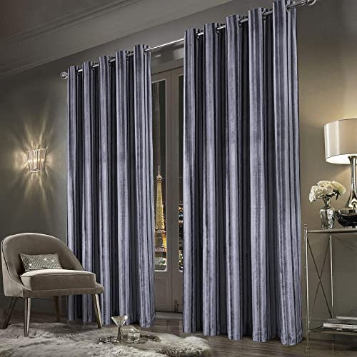 always4u Rideaux de Velours Écrasé, Rideau à Rayures, Filtrage de la Lumière et Isolation Thermique, Magnifique et Classique, pour Salon, Chambre à Coucher, Villa, Argent, 140x260cm, Lot de 2