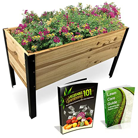 Backyard Expressions Raised Garden Bed, Elevated Wood Planter Box Stand - 35.5 W x 15.5 D x 22 H