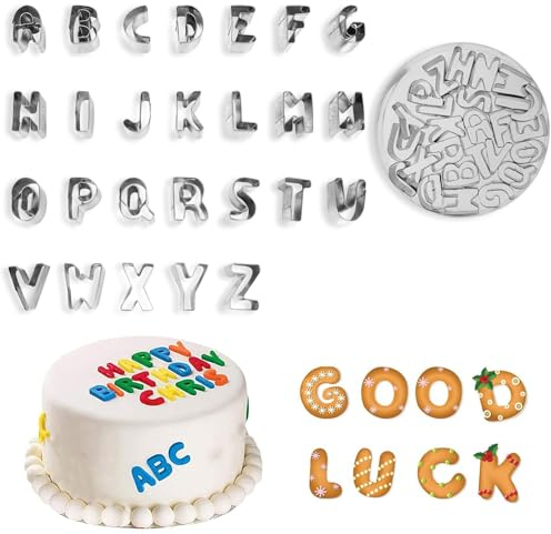 ds. distinctive style Fondant Letter Cutters Set of 26 - A to Z Alphabet Cookie Cutters Metal Letter Cookie Cutters 1 Inch for Cutting Pastries, Dough, etc.