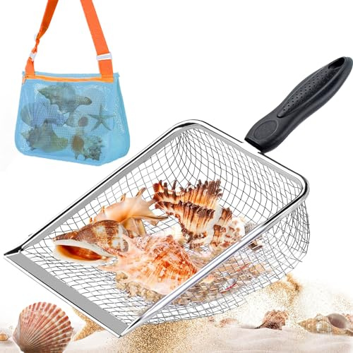 HXJFGDM Pelle en maille filet pour enfants - Avec sac de plage en maille - Pelle à sable en métal - Pour garçons et filles - Jouet de plage