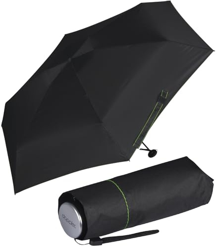 Doppler Super Mini Fiber Compact - Paraguas de bolsillo ligero y pequeño, negro neón, 92 cm