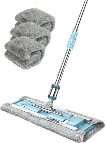 IQLER Mocio per pavimenti, affidabile snodo in Metallo, Lavapavimenti rotante a 360°, Manico Telescopico, 3 pezzi Microfibra Bifacciale, per Laminato, Piastrelle e Battiscopa (Argento)