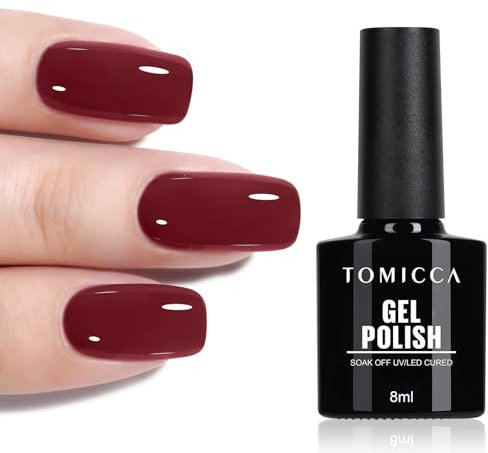 TOMICCA Cherry Red Gel Nail Polish, Burgundy Red UV LED Gel Nail Varnish, High Glossy Long Lasting & Chip Resistant Nail Art Manicure Salon DIY Gift for Girls 8ml