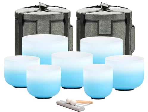 CVNC Crystal Singing Bowl Frosted 432HZ Set Of 7 PCS 6-12 Inch Blue