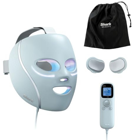 Shark CryoGlow LED Face Mask with Under-Eye Cooling, Anti-Ageing & Blemish Repair, Red & Blue LED, Infrared Light Therapy, USB-C, Remote Control, Storage Bag, Adjustable Straps, Blue Frost FW312UK