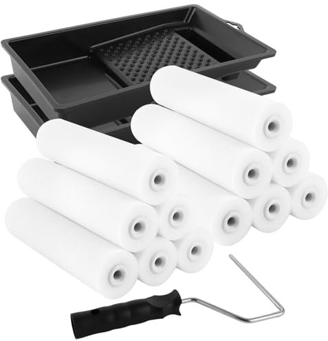 LOPYXBR 16-teilig Farbroller Set, 6 Zoll/15cm Malerrolle Klein Farbroller Wandfarbe, Lackrollen für Lacke, für Malerei, Haus, Wände, Decken, Türen, Möbel