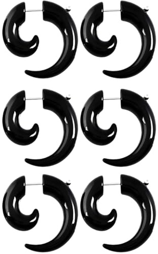 Decentraland 3 Pairs 3 mm(8 G) Black Acrylic Swirl Spiral Tribal Fake Tapers Gauge Stretcher Gauges Expander Gage Stretching Kit Ear Tunnels Earrings Plugs Set Body Piercing Jewelry Women Men