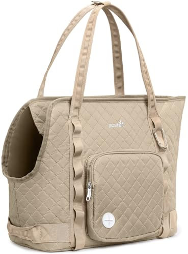 pecute Hundetasche für Kleine Hunde 4kg, Tragetasche Hund Hundetragetasche Leichte, Faltbare Hundetransportbox, Katzen Transporttasche für Unterwegs (Khaki)