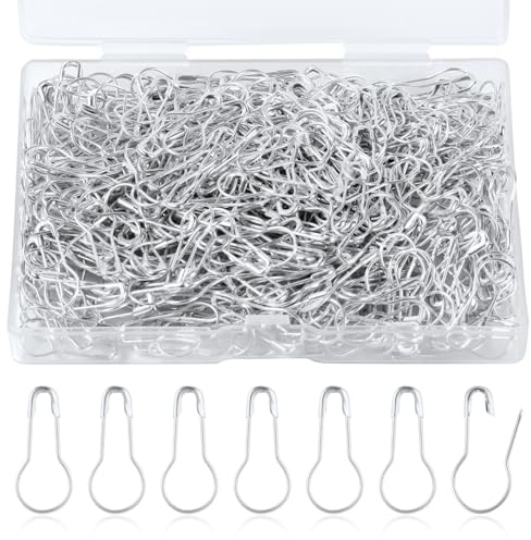 500st Kalebass-Säkerhetsnålar, 22mm Metall Bulb Nålar för Hantverk Små Kalebassnålar Kalebassformade Klädetikettsnålar med Förvaringslåda för Kläder DIY Crafting Hemtillbehör (Silver)