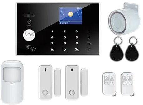 Wiby Sistema di Allarme Casa Senza Fili ZX-G30 GSM/SMS + Wi-Fi | Sirena 120 dB | Display LCD | Telecomando & Tag RFID | Inseguimento Allarmi con App, Chiamate & SMS | Kit da 9 Accessori | Backup 6h