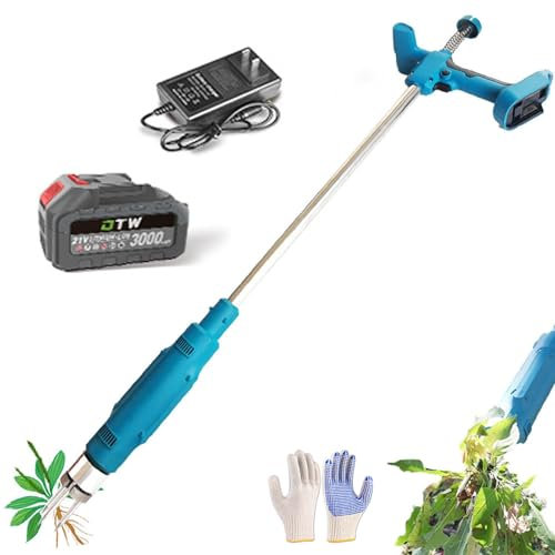 Diserbante Elettrico, 21 V a Batteria, per Rimuovere Le Erbacce dalle Radici, con batterie da 3,0 Ah, Testa in Acciaio a 3 Artigli, attrezzo per diserbo a Manico Lungo per Prato, Giardino, Erbacce