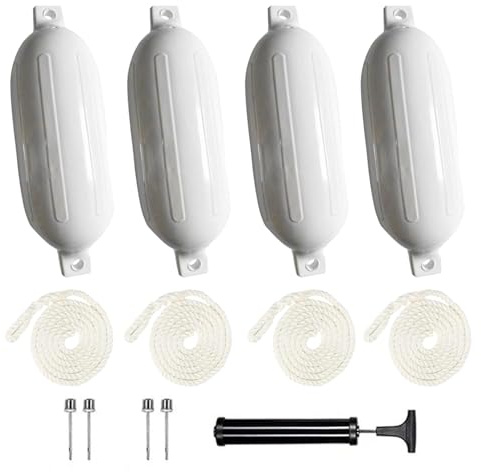 Defensas Para Barcos,Juego De Guardabarros 4 PCS(Incluidos Los Conductos De Guardabarros),Incluye Bomba,Cuatro Pasadores Aire,Anticolisión,para embarcaciones de menos de tres metros(Blanco,40x 11cm)