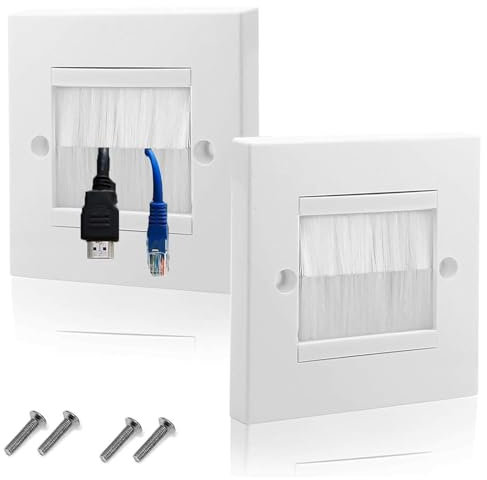 Lot de 2 plaques murales avec pinceau, couvercle d'entrée de câble, cache câble mural, panneau pinceau à un seul passage pour couvrir les prises, les prises de vue et le rangement des câbles