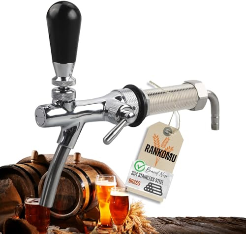 Rankomu Spillatore Birra da Casa Regolabile con Filetto G5/8 - Per Home Brewing, Bar e Ristoranti, in Ottone Cromato e Acciaio Inossidabile 304 (815g)