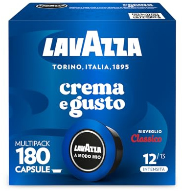Lavazza, A Modo Mio Crema e Gusto Risveglio Classico, 180 Capsule Caffè, con Note di Cioccolato e Frutta Secca, Arabica e Robusta, Intensità 12/13, Tostatura Media, 5 Confezioni da 36 Capsule