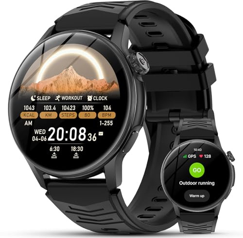 Lgnitek GPS Smartwatch, 1.43 AMOLED Rugged Orologio intelligente Impermeabile 3ATM Con Chiamate Bluetooth/Assistente Vocale AI/Cardiofrequenzimetroi/Sonno/SpO2/Stress, Android iOS