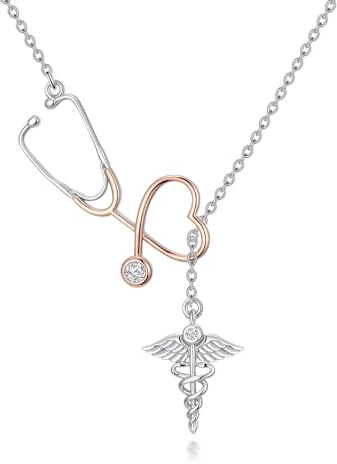 Stetoskop solros födelsedag halsband halsband för kvinnor 925 silver examen läkare sjuksköterska smycken sjuksköterska present, Sterlingsilver, Ingen ädelsten