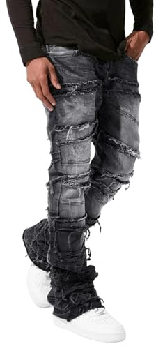 Munweiyu Pantalon jean déchiré empilé pour homme Y2K Skinny Jeans taille haute Streetwear Droite Jambe large Denim Pantalon coupe slim Jeans boyfriend Hip Hop Denim Pantalon Vintage Jean Pantalon