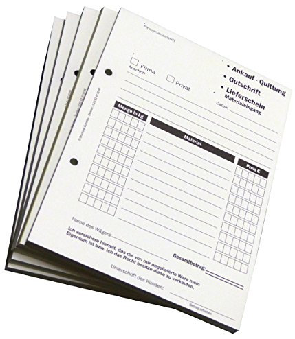 1x Ankaufquittung - Gutschrift - Materialeingang DIN A5, 2-fach selbstdurchschreibend,2x50 Blatt weiß/grün - gelocht (22608)